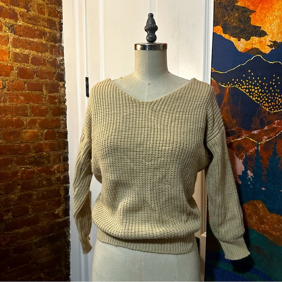 Knit Tan Sweater w/ knotted back - Picture 1 of 3